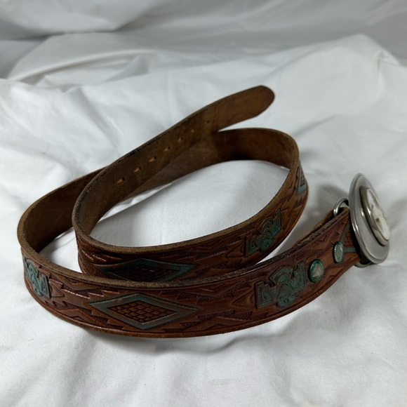 Vintage southwestern leather belt with buckle  size 39 large - Picture 10 of 12